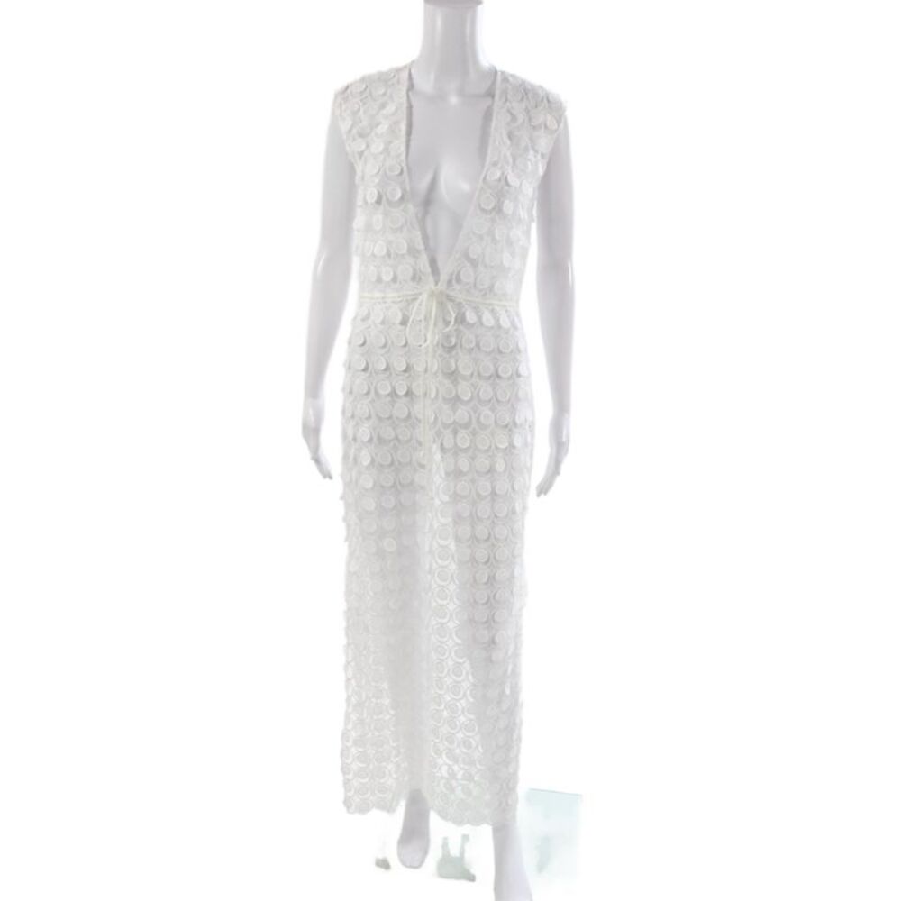Rumer Womens Maxi Mesh Geometric V-Neck Sleeveless White Dress Size XS
